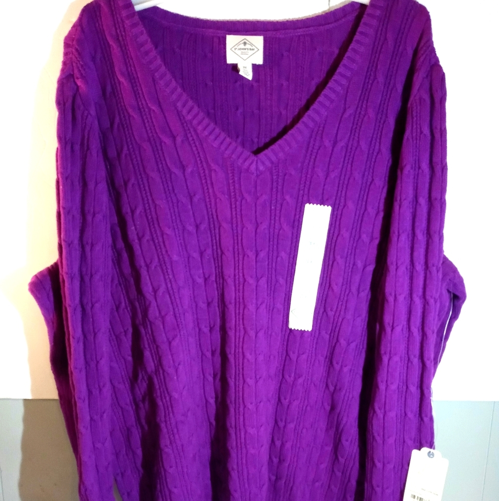 St. Johns Bay V-neck Cable Knit Purple Sweater, NWOT,  Size 3X